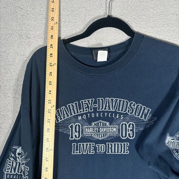 Harley Davidson Men XL Long‎ Sleeve Shirt 2015 Live To Ride Blue Cocoa Beach - Picture 10 of 15